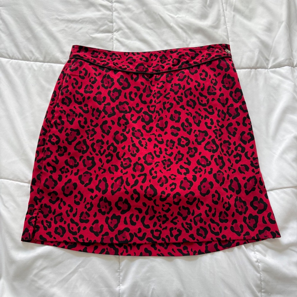 EP Pro Red Black Leopard Print Golf Skort Active Skirt Pockets Trendy Womens 8